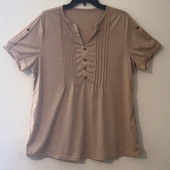 2 -  Women's Casual Crew Neck Short Sleeve Summer Blouses ( Rust and Khaki - XL) - Picture 10 of 16